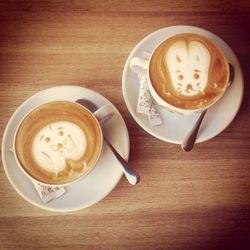 Close-up of coffee cup on table