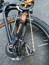 High angle view of bicycle parked on street