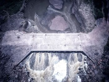 High angle view of frozen water