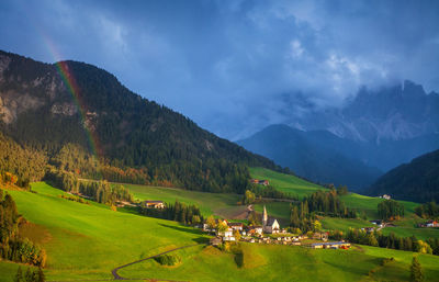 Scenic view of green mountains against sky