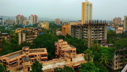 High angle shot of built structures against clear sky