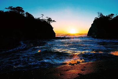 Scenic view of sea at sunset