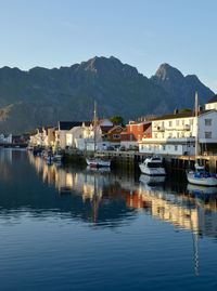 Boats moored at waterfront