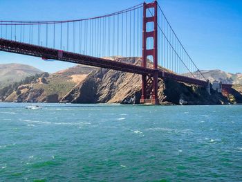 View of suspension bridge over sea