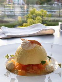 Close-up of ice cream on table