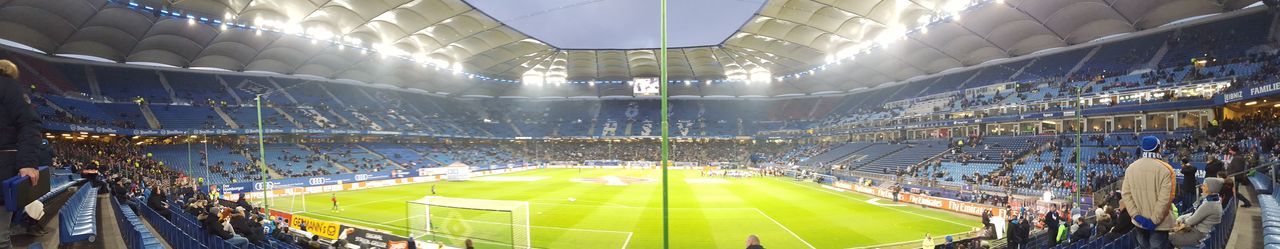 Panoramic shot of soccer field against sky