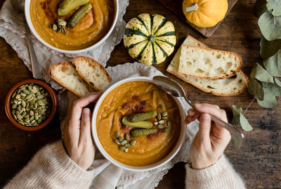 Delicious homemade pumpkin soup for thanksgiving.
