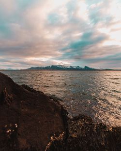 Scenic view of sea against sky during sunset