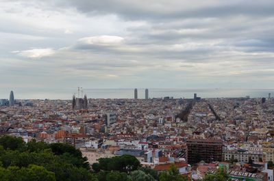 High angle view of buildings in city