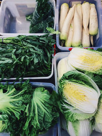 High angle view of asian vegetables for sale in market