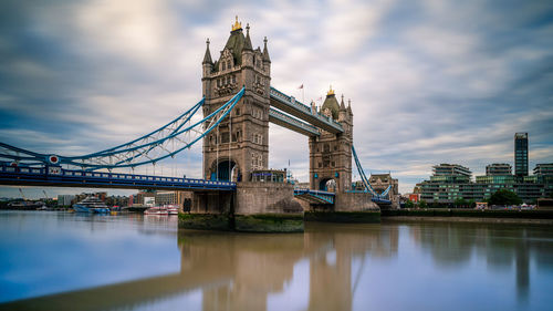 View of bridge over river against cloudy sky