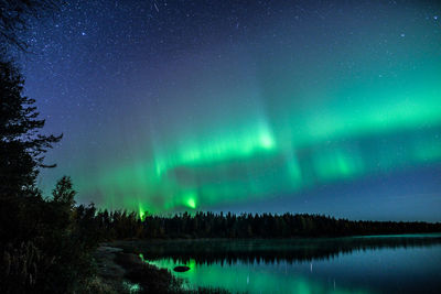 Scenic view of lake against sky at night