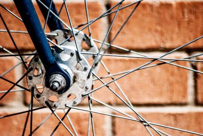 Close-up of bicycle wheel spokes 