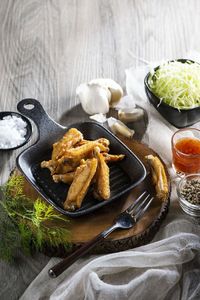 High angle view of food on table