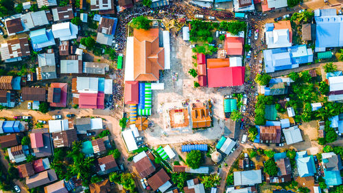 High angle view of buildings in city