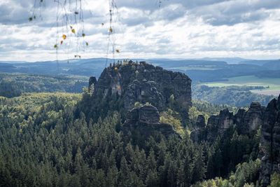 Panoramic view of landscape and mountains against sky