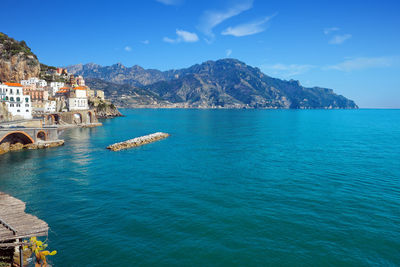 Scenic view of sea and bay against sky