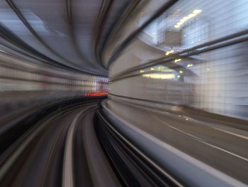 Blurred motion of train in tunnel
