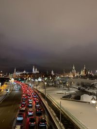 High angle view of traffic on road in city