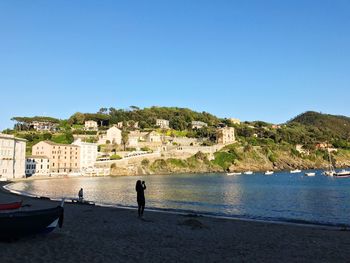 Scenic view of sea against clear sky