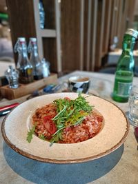 Close-up of food in plate on table