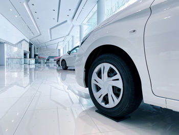 Close up of modern cars in showroom