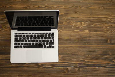 High angle view of laptop on table