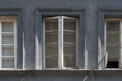 Low angle view of window of old building