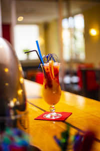 Close-up of wine glass on table in restaurant