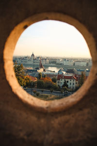 Cityscape seen through window