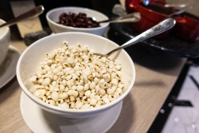 High angle view of breakfast in bowl on table