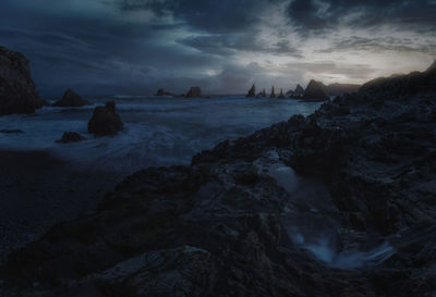 Scenic view of sea against sky at sunset