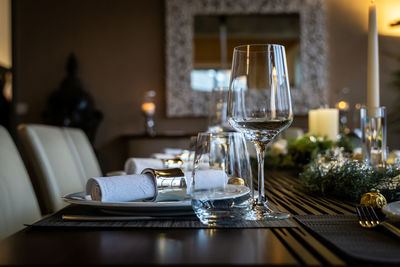 Wine glass on table