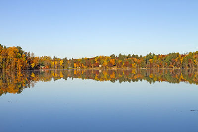 Scenic view of lake against clear blue sky