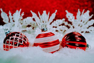 Close-up of christmas decorations on table