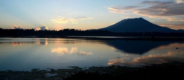 Scenic view of lake at sunset