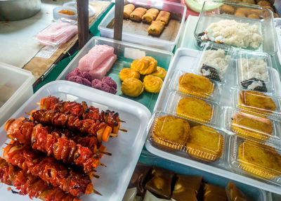 High angle view of food for sale