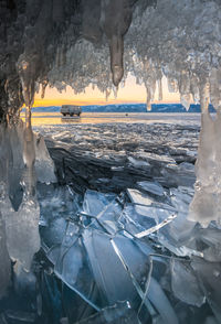 Close-up of frozen sea during winter