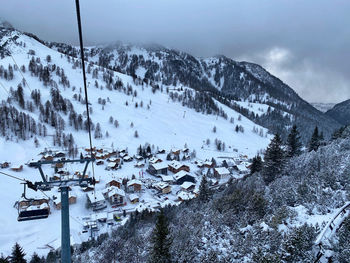 Scenic view of snow covered mountains against sky