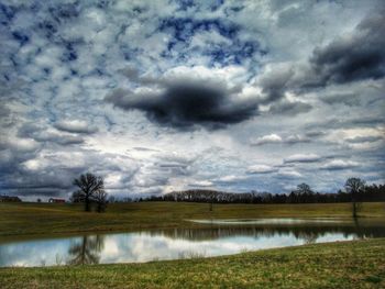 Scenic view of lake against sky