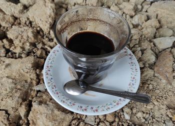 High angle view of coffee on table