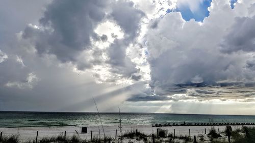 Panoramic view of sea against storm clouds