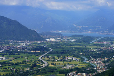 High angle view of townscape against sky