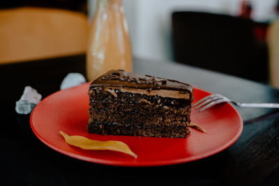 Close-up of cake in plate on table