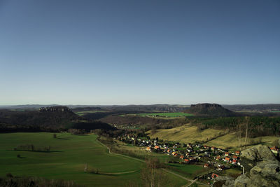 High angle view of landscape against clear sky