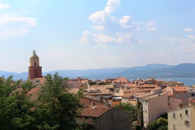 High angle view of townscape against sky