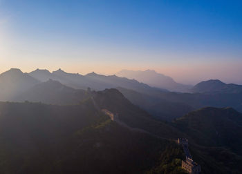 Scenic view of mountains against sky during sunset