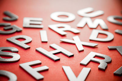 Close-up of text on table