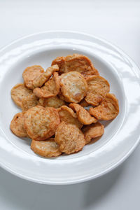 High angle view of food in plate on table