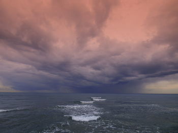 Scenic view of sea against sky at sunset
